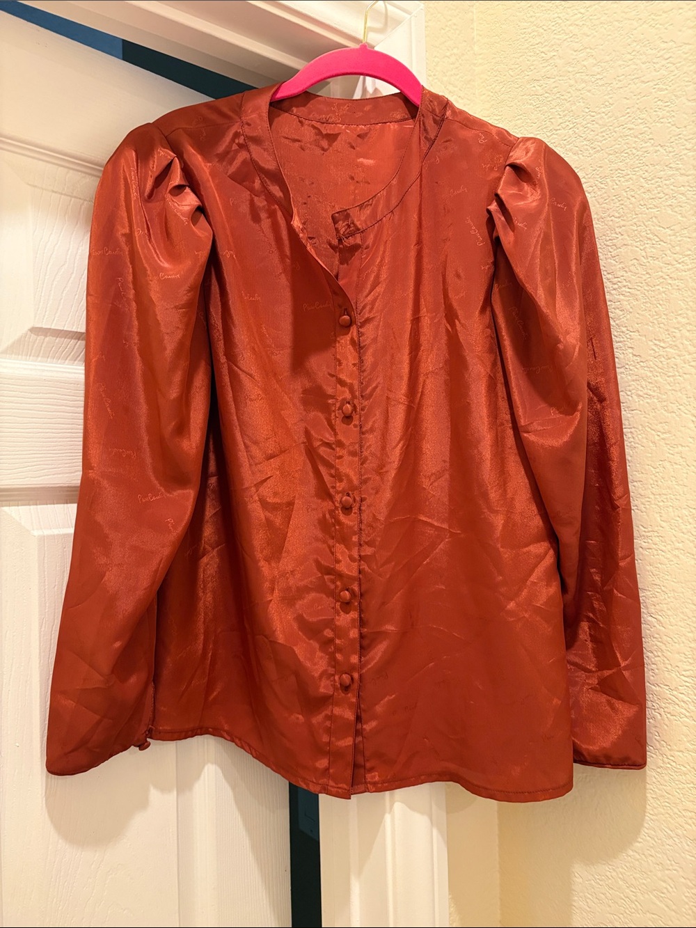 Pierre Cardin Rust Satin Button-Down Blouse, unknown size